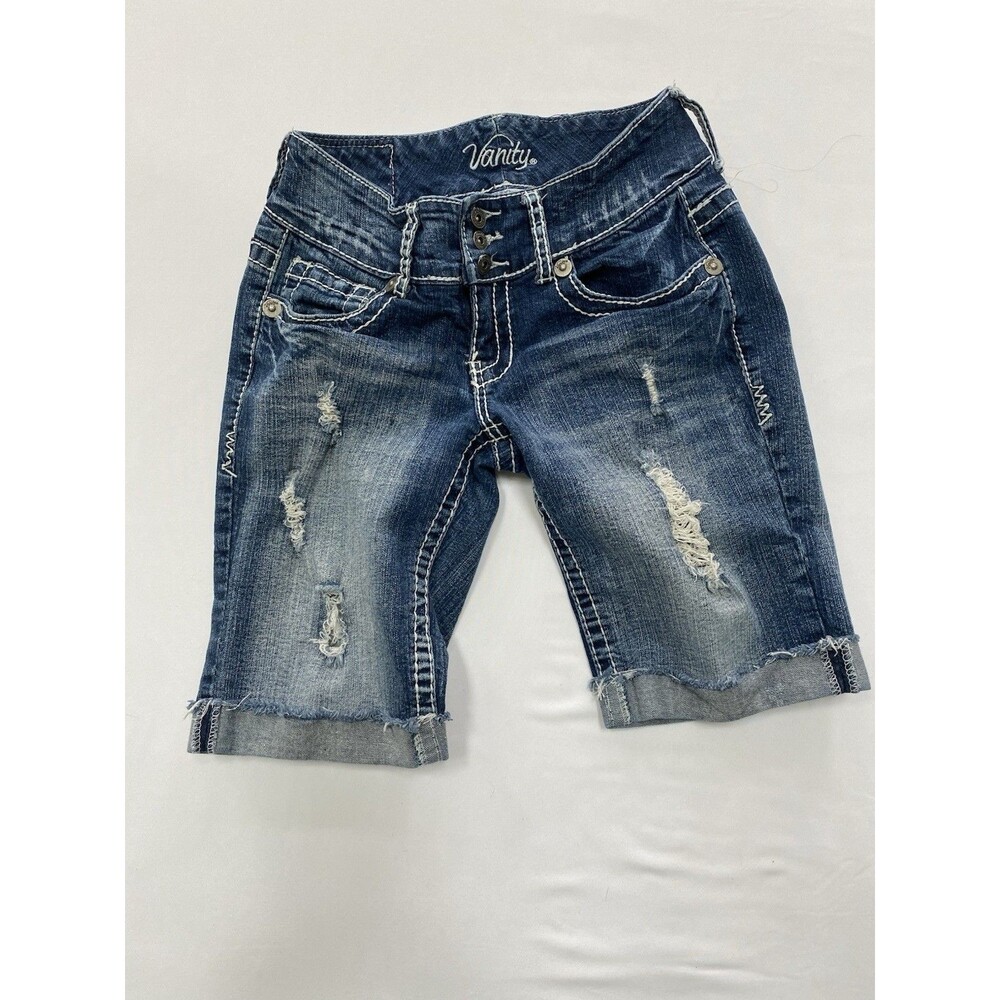 Vanity Sasha Distressed Bermuda Jean Shorts Women’s 27 Y2K Thicked Stitching